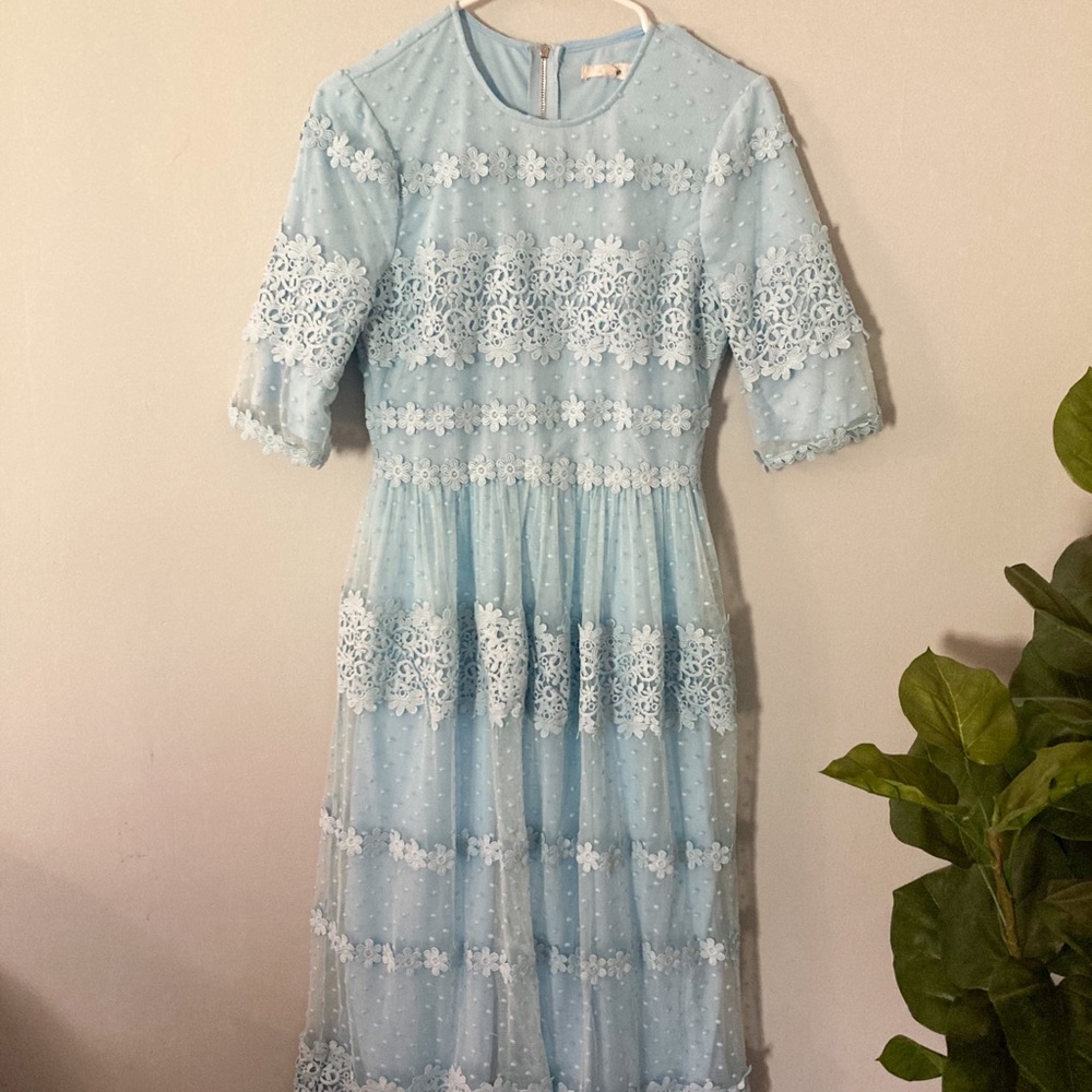 Light blue midi dress with lace